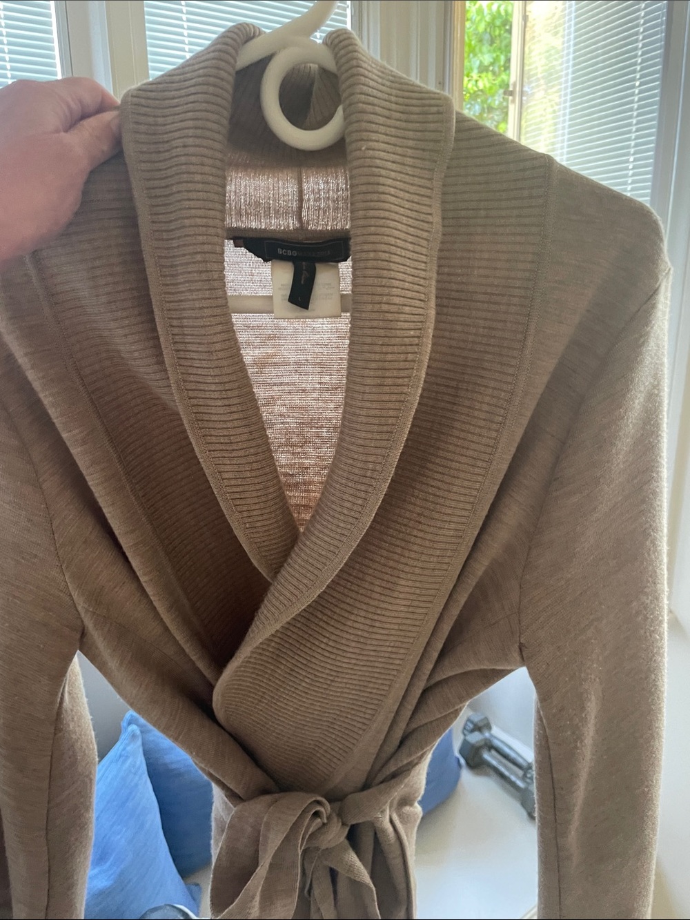 BCBGMaxAzria Taupe Shawl-Collar Open Cardigan
